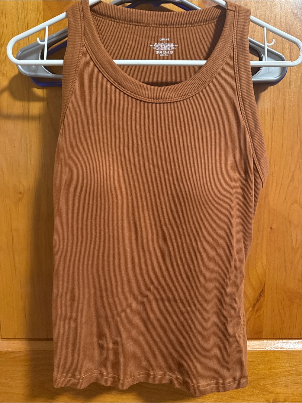 chic Ribbed Tank Top in Rust with sewn in bra
